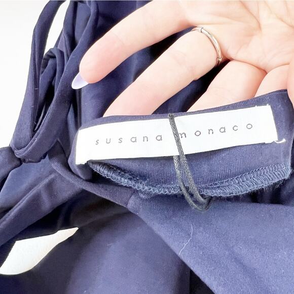 NWT Susana Monaco Cut Out Waist High Low Midi Halter Dress L Blue - Picture 5 of 7